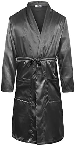 ESH Men's Sleepwear Lightweight Short Spa Real Silk Robe Bathrobe 11 Colors SY44US (B XXXL/XXXXL)