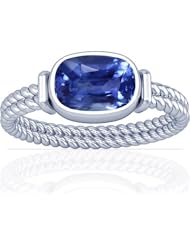 18K White Gold Cushion Cut Blue Sapphire Womens Astrological Ring