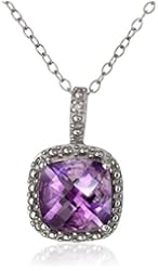 Cushion Cut Diamond Accent Pendant Necklace in Sterling Silver