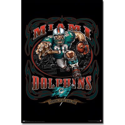 Miami Dolphins NFL Cartoon Mascot 22x34 POSTER Poster Print, 22x34