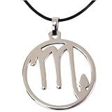 Zodiac Sign Necklace Scorpio Pendant Stainless Steel on Rubber Cord By Bucasi