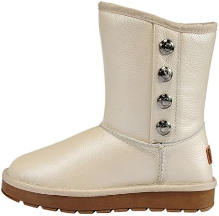 Guciheaven Winter Four Button Flat And Round Toe Preppy Style Warm Snow Boot (7.5 B(M)US, Beige)