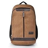 Men's Retro Canvas College Casual All Cotton Thick Computer Backpacks Travel Bag Pocket Coffe Fit for 15' Laptop