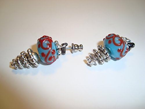 Post Earrings with Turquoise Artisan Beads and Silver tone Components by LuDesignsCreations