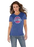 Detroit Pistons Royal Women's Primary Logo Tri Blend V Neck T-Shirt- by Alyssa Milano