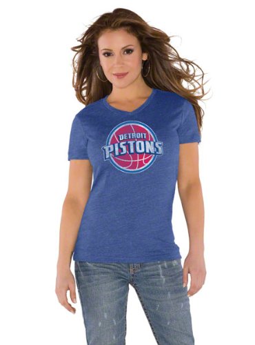 Detroit Pistons Royal Women's Primary Logo Tri Blend V Neck T-Shirt- by Alyssa Milano