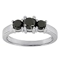 14k White Gold Black Diamond 3-Stone Ring (1 cttw)