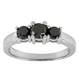 14k White Gold Black Diamond 3-Stone Ring (1 cttw)