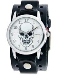 Nemesis Womens PR921S Punk Rock Collection Silver Mystery Skull Leather Cuff Band Watch