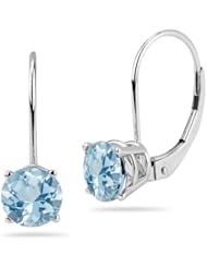 1.25-1.55 Cts of 6 mm AA Round Aquamarine Stud Earrings with Lever Backs in 14K White Gold
