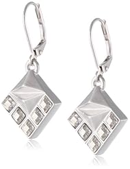 Sam Edelman Square Stone Small Brushed Rhodium Colored Drop Earrings