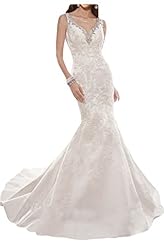 V-neck Mermaid Lace Sheer Satin Natural   Waistline  Dress