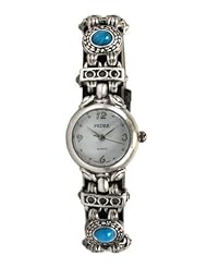 Pedre Womens Antique Silver-Tone Turquoise Stone Leather Strap Watch # 6250SX