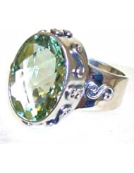 Sara Blaine Sterling Silver Oval Green Amethyst Cocktail Ring Size 8