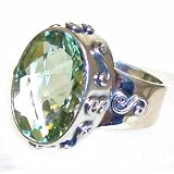 Sara Blaine Sterling Silver Oval Green Amethyst Cocktail Ring Size 8