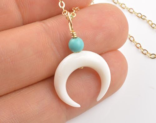 Crescent Moon Necklace White Double Horn Bone Pendant Gold Filled or Sterling Silver Modern Jewelry Women Love You To The Moon And Back Birthstone