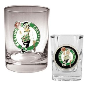Boston Celtics NBA Rocks Glass & Square Shot Glass Set - Primary Logo