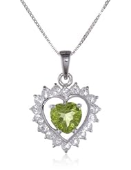 7mm Heart Shape Peridot and White Topaz Sterling Silver Heart Pendant Necklace (1.82 cttw), 18"