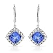 Earrings With 4.90ctw Precious Stones - Genuine Diamonds and Tanzanites 14K White Gold Length 30mm