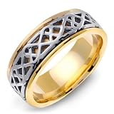 TEUTORIGOS 14K Two-Tone Gold Celtic Wedding Band Ring