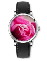 SPRAWL Aanalog Fashion Series Silver Ladies Watches of Genuine Black Leather Strap,Unique Wrist Watch for Women Girls Designed with Rose petal