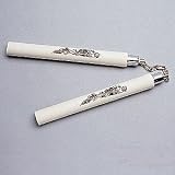 8 inch WHITE Practice Ball Bearing Foam Karate Nunchaku with BLACK Dragon