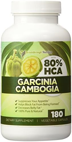 Garcinia Cambogia 80% HCA, Pure, Safe &amp; Natural Weight Loss Diet Pills, Results Or Your Money Back! No Fillers Or Side Effects, Most Effective Fat Burner, Extra Strength Fruit Extract, 180 Capsules -Breakthrough Nutrition