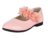 (コ-ランド) Co-land プリンセス風 子供靴 キッズ フラットシューズ 女の子 ガールズ ベルクロシューズ フラワー飾り 女児 ベビー フォーマル 結婚式 ピンク 21.5cm