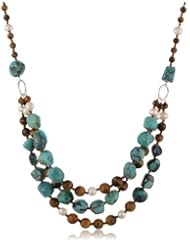 Multi-Stone and Freshwater Cultured Pearl 3-Row Necklace, 19.5+4" Extender