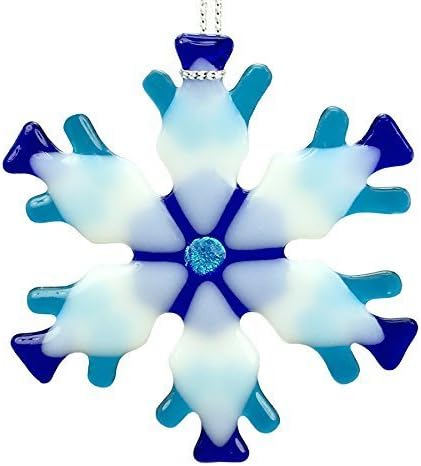 Blue Mix Kiln Fired Glass Snowflake Ornament #1