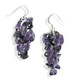 Sterling Silver Genuine Amethyst Chips Cluster Earrings