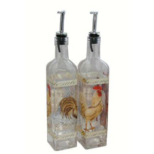 Rustic Rooster Collection 2-Piece Set Oil & Vinegar Gourmet Bottles