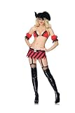 Sexy Lady Vixen Pirate Wench Swashbuckler Buccaneer Girl , Includes Triangle Bra Top, Skirt With Faux Rhinestone Skull Charm, G-String With Skull Appliqu?, Arm Puffs, And Eye Patch Roleplay Costume Lingerie Leg Avenue