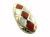 Red Jade and White Mother Of Pearl Diamond Back Pendant, 14k Gold