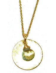 Nina Nguyen 22K Gold Vermeil "Gem Elite" Pendant Necklace with Teardrop Blue Topaz on a Gold Disk