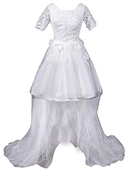 3/4 Sleeves Tulle Lace High-Low-Hem Corset   Waistline  Dress