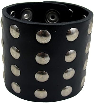9" Black Leather Cuff Bracelet Cuff Unisex Round Rivets Wristband Rock Punk