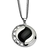 Chisel Stainless Steel Polished & Black Onyx Pendant 24 Inch Double Chain Necklace