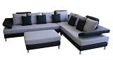 Baxton Studio Benedetto 4-Piece Leather/Fabric Sectional Sofa Set, Black/Gray