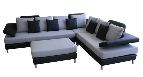 Baxton Studio Benedetto 4-Piece Leather/Fabric Sectional Sofa Set, Black/Gray