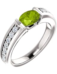 10K White Gold 7.00x5.00mm Oval Cut Peridot and Diamond Ring -- LIFETIME WARRANTY