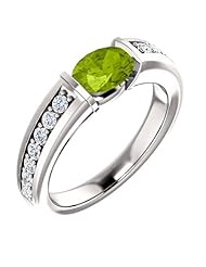 Platinum 7.00x5.00mm Oval Cut Peridot and Diamond Ring -- LIFETIME WARRANTY