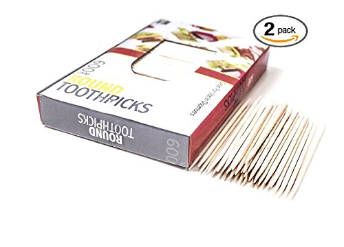 Round Wooden Toothpicks - 2 Pack Boxes of 600 Sticks - Excellent for Cocktail Skewer, Fruit and Food Appetizers, Parties and Kitchen Use.