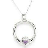 FEBRUARY Birthstone Silver Claddagh Pendant LS-SP90-2. Made in Ireland.