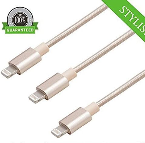 HFOVER 3 Pack 5ft Top Quality Nylon Braided Tangle-Free 8 Pin Lightning Cable USB Cord for iphone6s 6s+, 6 Plus 6, iPhone 5 5C 5S, iPad 4/ Mini/ Air, iPod Touch 5/Nano 7. One Year Warranty (GOLD)
