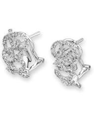 (X1000Diamond) 18K/750 White Gold Flower Garden Diamond Earring with Omega Clip (0.47cttw, G-H Color, VS2-SI1 Clarity)