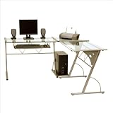 L-Shaped Computer Desk in Champagne and Glass