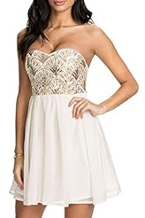 Polyester Bandeau Neck Sequined Skater Dress 