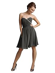 Material: Chiffon 
Dress Length: Cocktail  Short  
Shoulder: Strapless  
Neckline: Sweetheart  
Skirt: A-line Full-Skirt 
Embellishments: Beaded  Gathered  Rhinestones  Ruched  
Closure/Back: Back Zipper 
Size Category: Adult 
