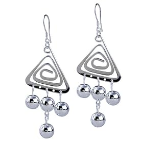 Dangling Triangle Ball Earrings 925 Sterling Silver Dangle